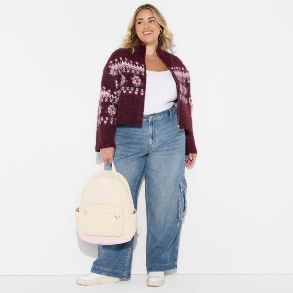 Women's Full Zip Mock Turtleneck Cardigan - Wild Fable Burgundy Floral 3X